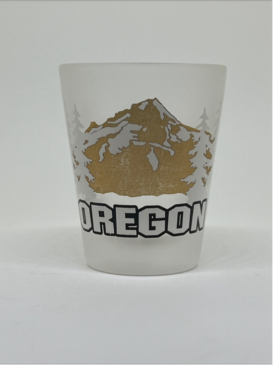 Unbranded Other - Oregon Frosted Shot Glass with Gold Mountain Design
